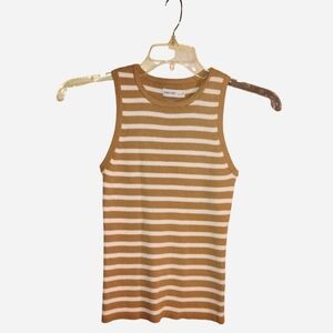 Nine West Striped Ribbed Knit Sweater Tank - Size XS - Camel & White